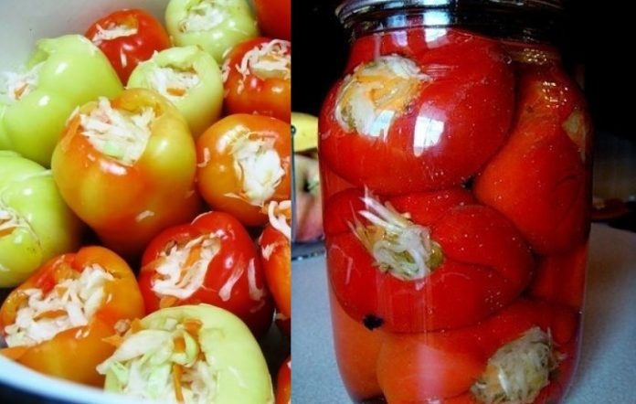перец фаршированный капустой в маринаде